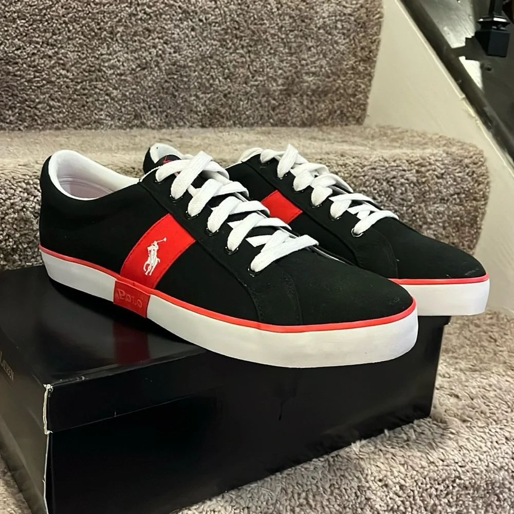 Polo Ralph Lauren Giles Boat Deck shoes sneakers new black red Mens Size 13